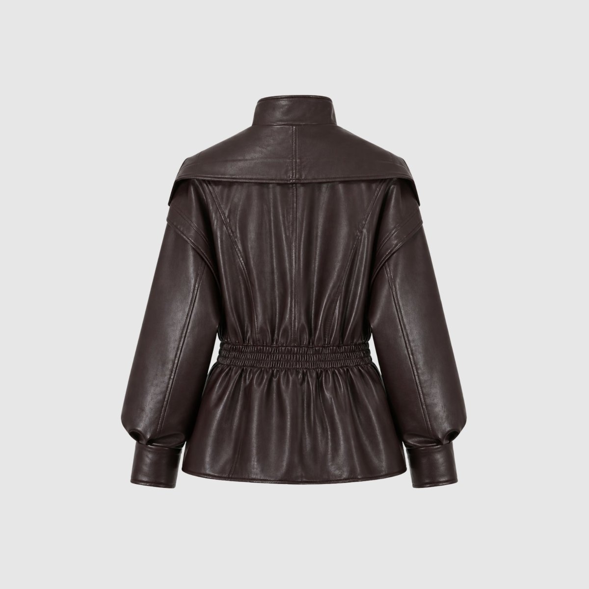 Lucette | Smocked Waist Vegan Leather Jacket