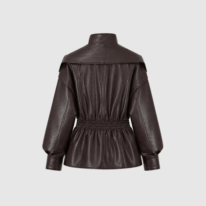 Lucette | Smocked Waist Vegan Leather Jacket