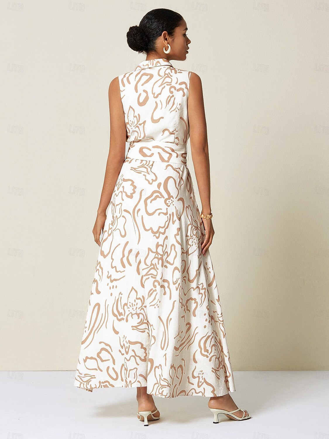 Nadine | Floral Print Sleeveless Linen-Look Shirt Dress