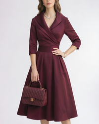 Amelie | Shawl Collar Wrap Satin A-Line Midi Dress