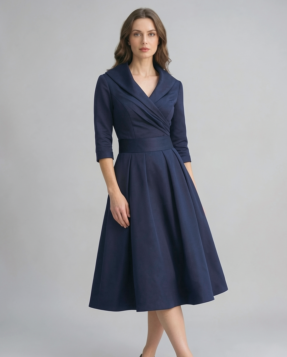 Amelie | Shawl Collar Wrap Satin A-Line Midi Dress