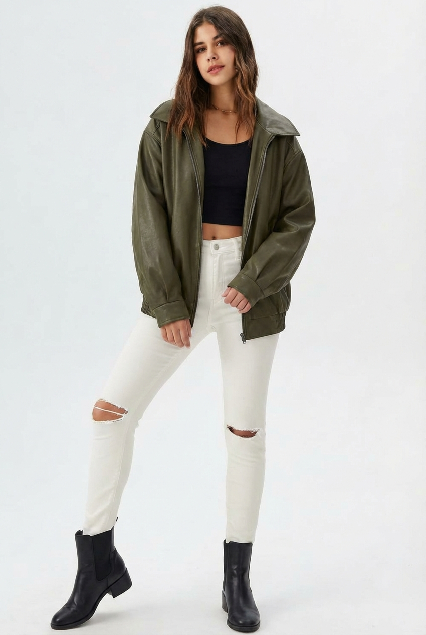 Leonie | Relaxed Fit Faux Leather Jacket