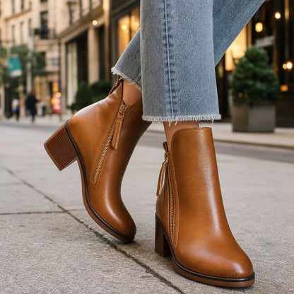 Edmee | Block Heel Zip Ankle Boots