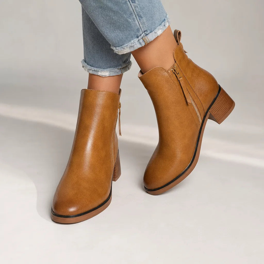 Edmee | Block Heel Zip Ankle Boots
