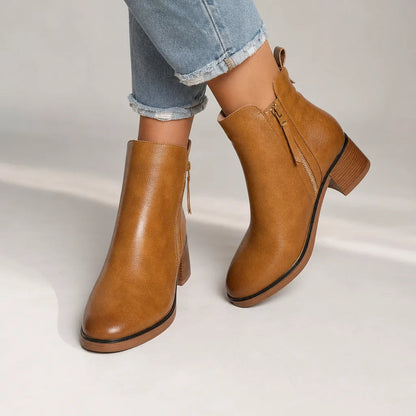 Edmee | Block Heel Zip Ankle Boots
