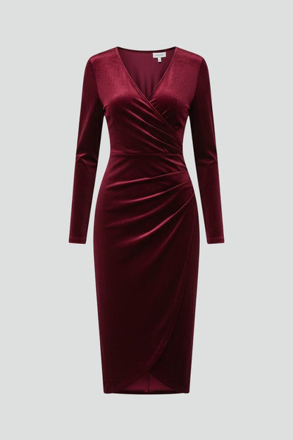 Edmee | Velvet Wrap Bodycon Midi Dress