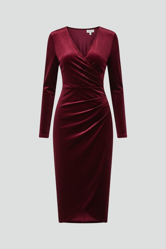 Edmee | Velvet Wrap Bodycon Midi Dress