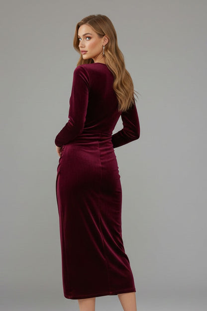 Edmee | Velvet Wrap Bodycon Midi Dress