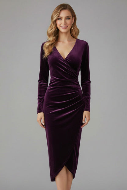 Edmee | Velvet Wrap Bodycon Midi Dress