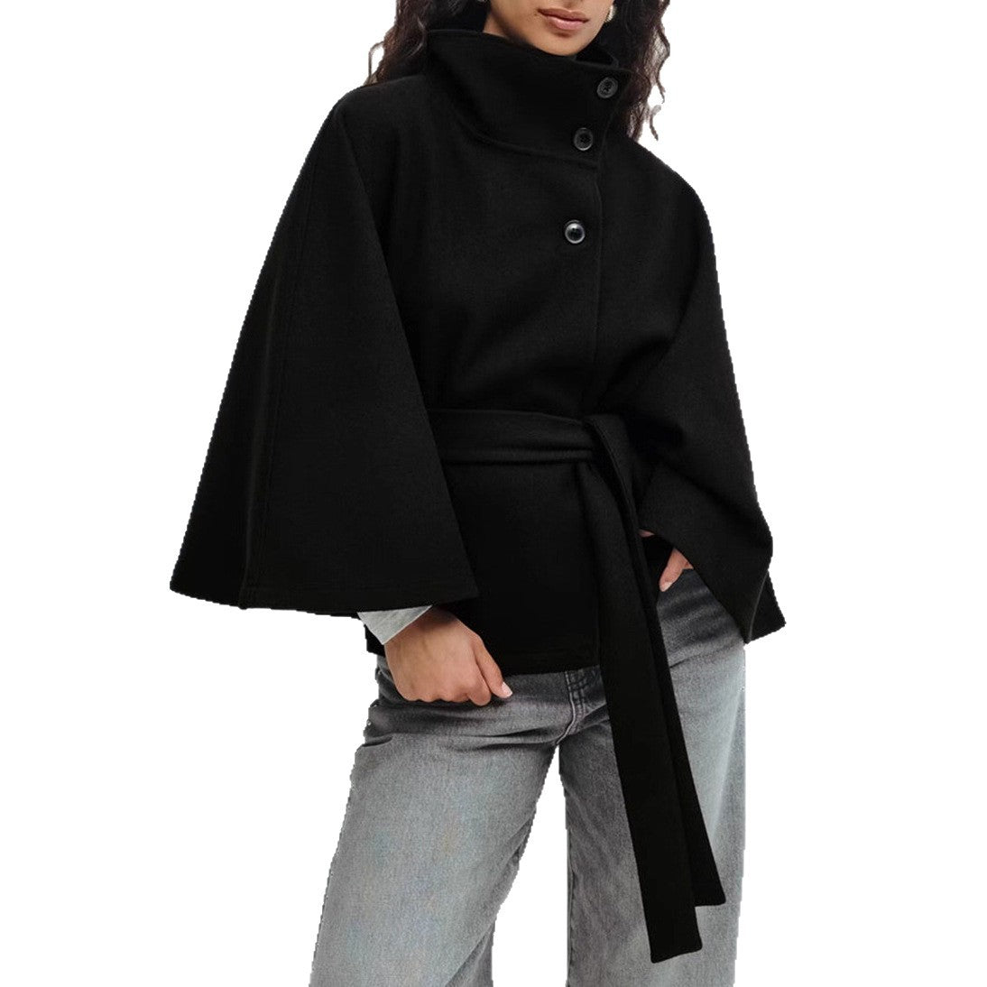 Avelisse | Belted Wool Funnel Neck Cape Coat