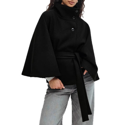 Avelisse | Belted Wool Funnel Neck Cape Coat