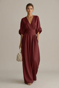 Eleonore | Wrap Front V-Neck Sleeve Wide-Leg Jumpsuit