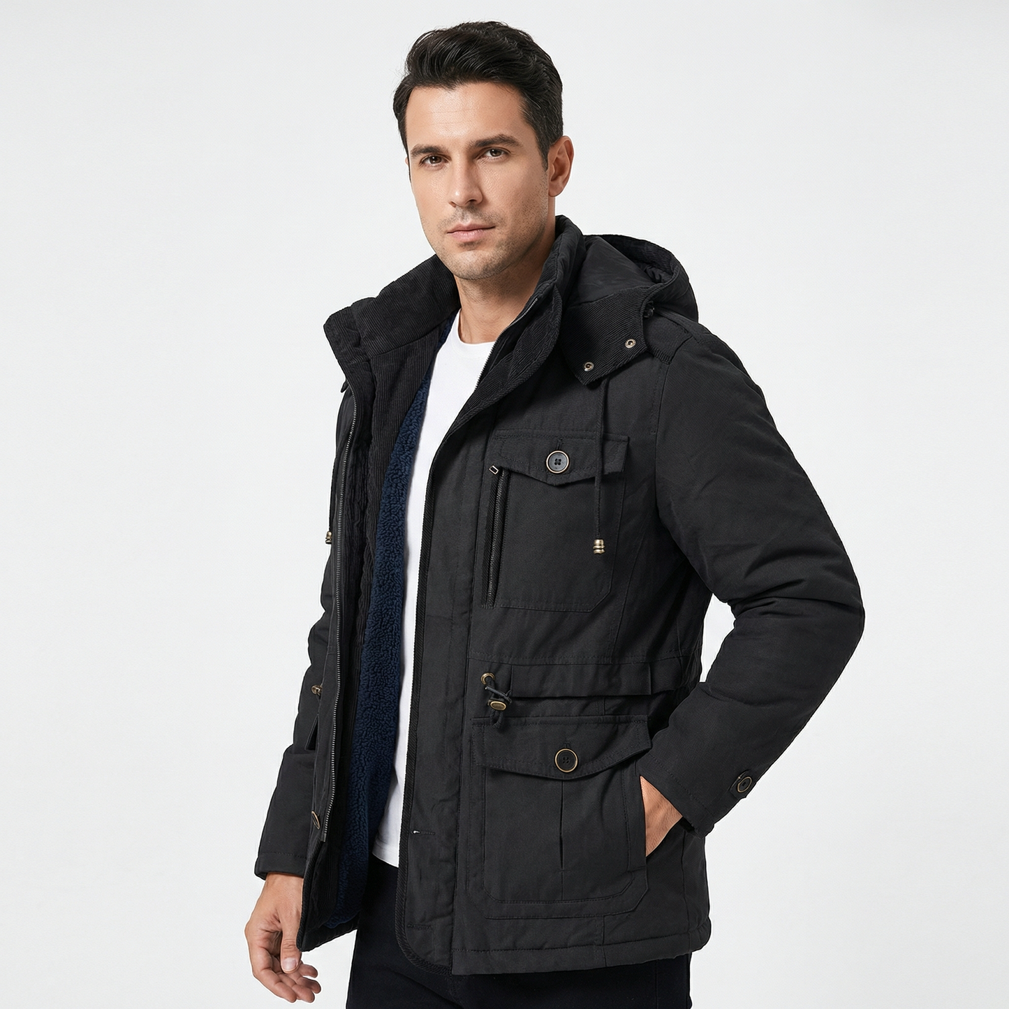 Ravik | Fleece-Lined Hooded Utility Jacket