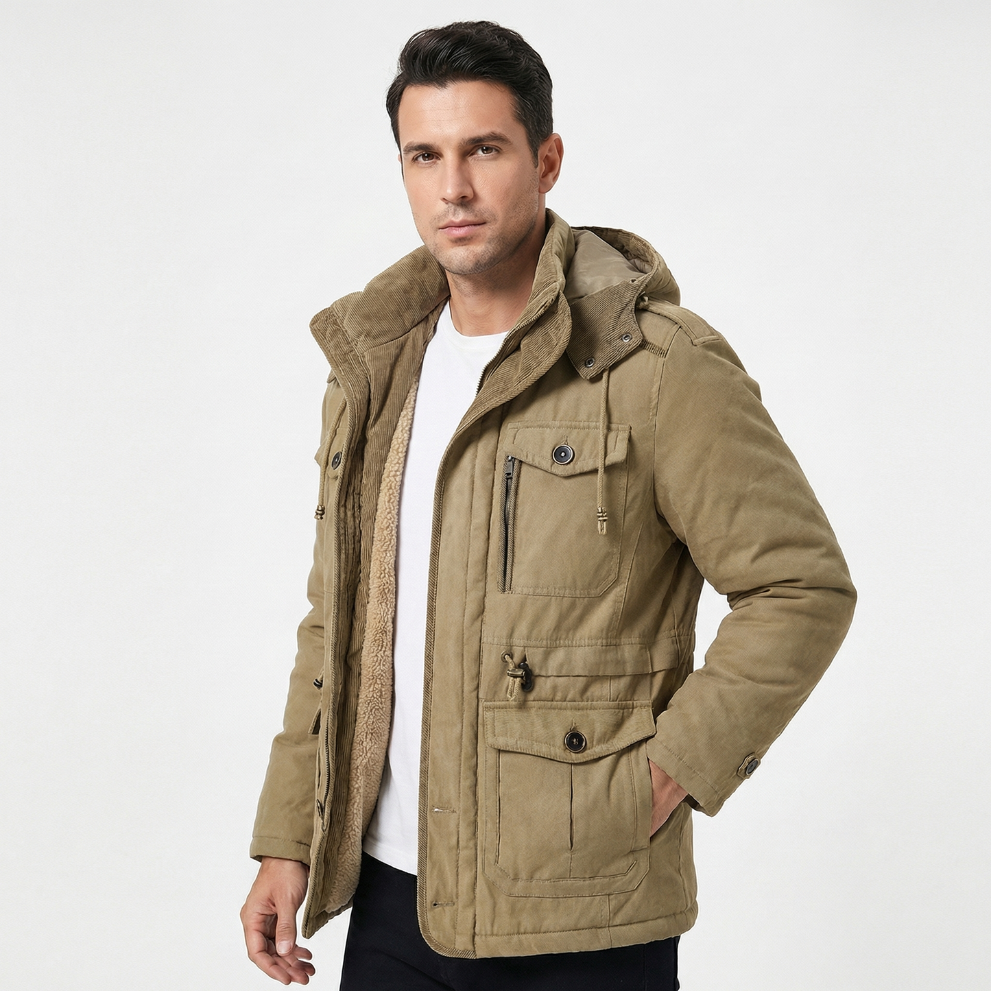 Ravik | Fleece-Lined Hooded Utility Jacket