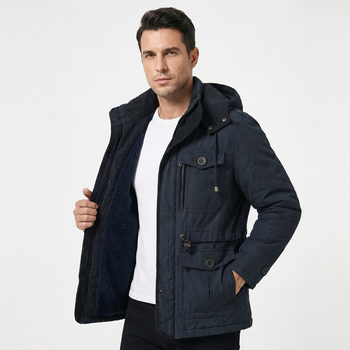 Ravik | Fleece-Lined Hooded Utility Jacket
