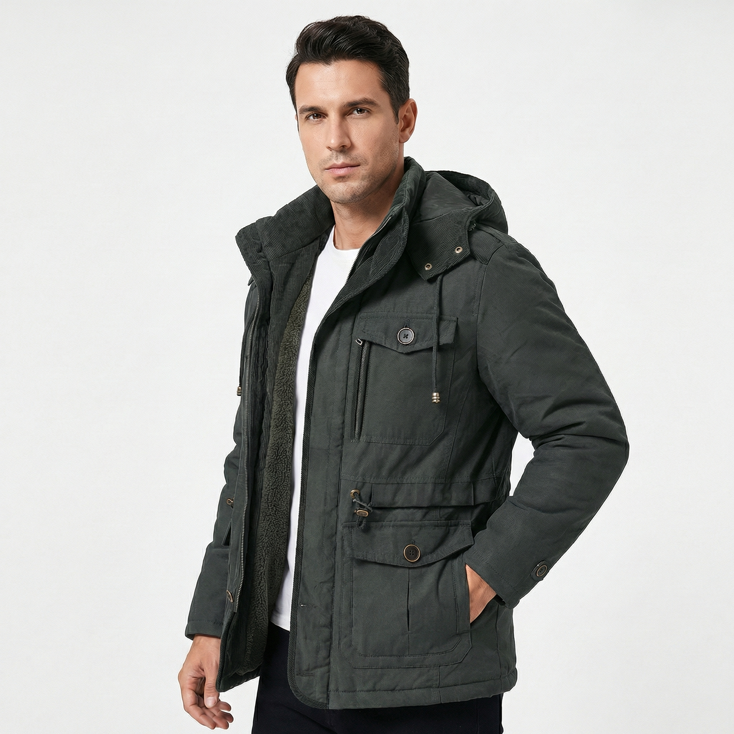 Ravik | Fleece-Lined Hooded Utility Jacket