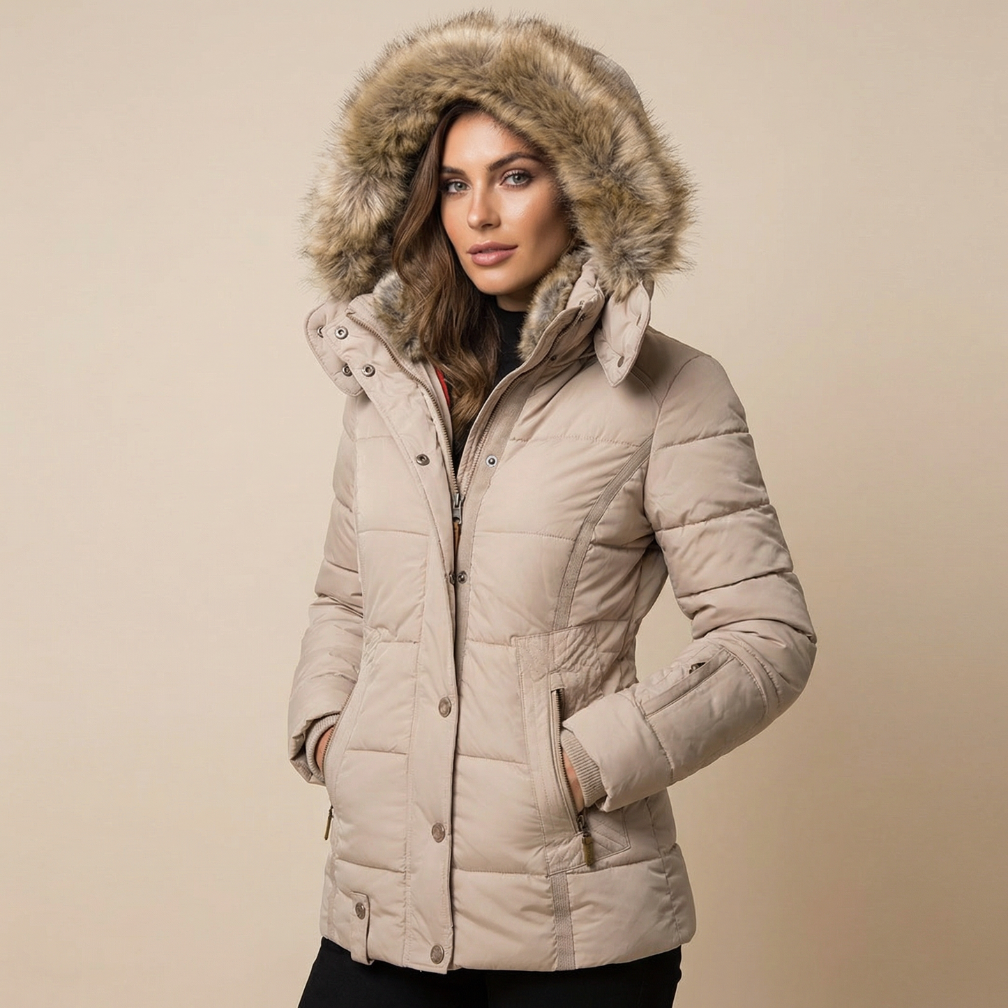 Cirella | Slim Fit Cotton Coat Fur Collar