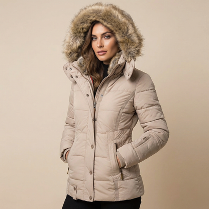 Cirella | Slim Fit Cotton Coat Fur Collar