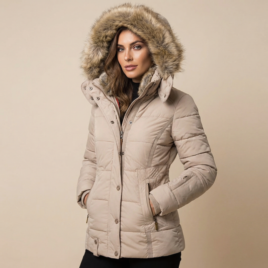 Cirella | Slim Fit Cotton Coat Fur Collar