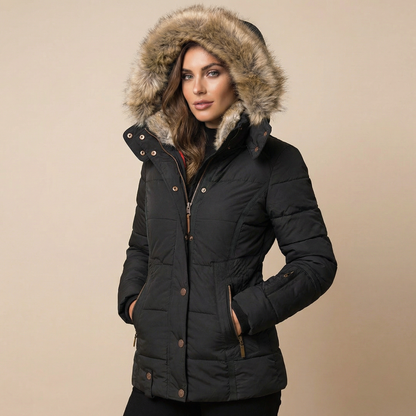 Cirella | Slim Fit Cotton Coat Fur Collar