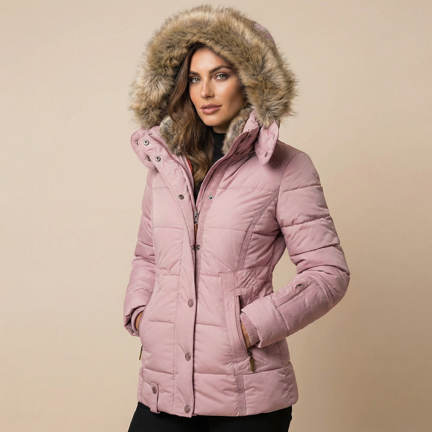Cirella | Slim Fit Cotton Coat Fur Collar
