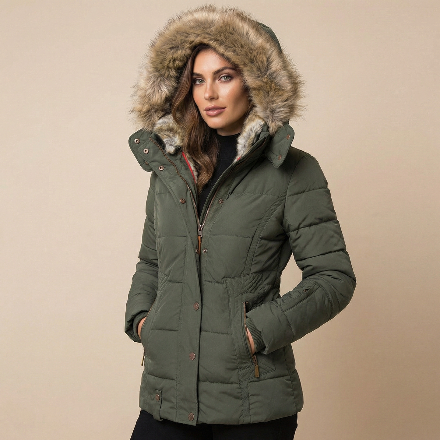 Cirella | Slim Fit Cotton Coat Fur Collar