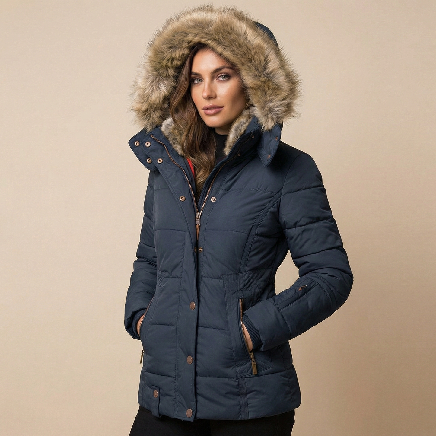 Cirella | Slim Fit Cotton Coat Fur Collar