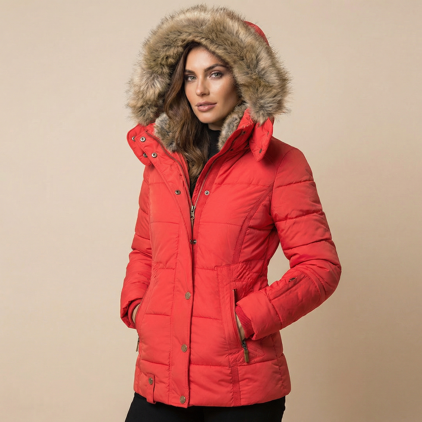 Cirella | Slim Fit Cotton Coat Fur Collar