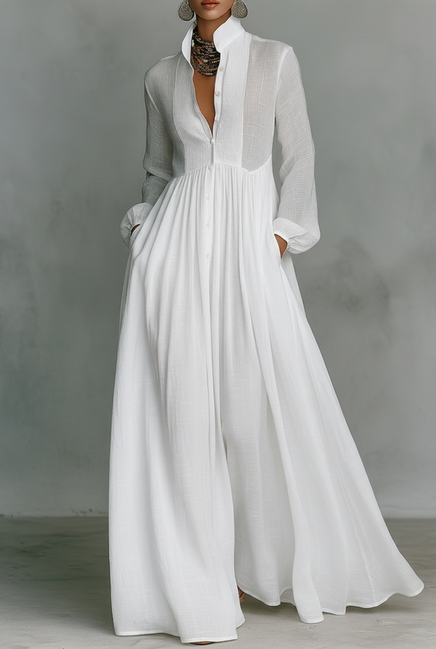 Fleur | Elegant Pleated Button-Front Maxi Dress