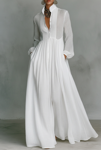 Fleur | Elegant Pleated Button-Front Maxi Dress