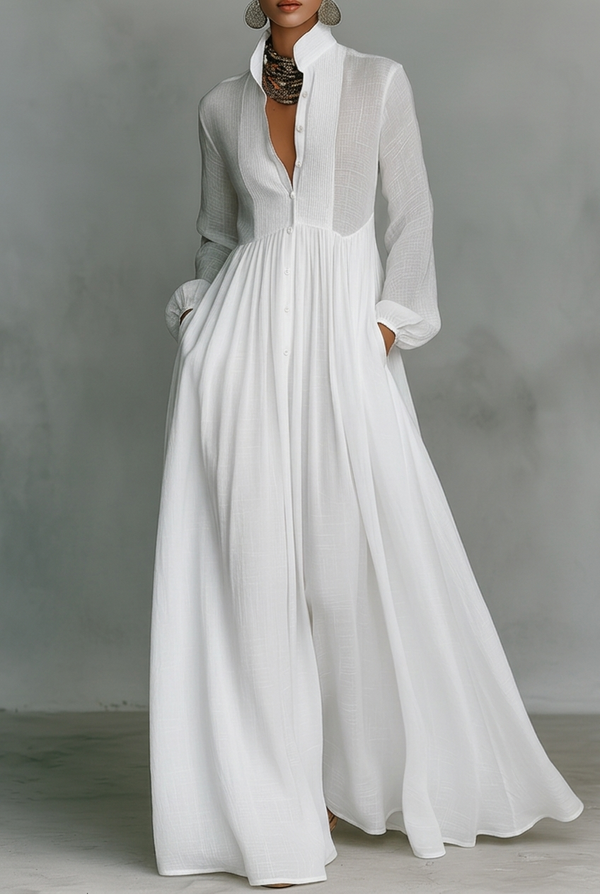 Fleur | Elegant Pleated Button-Front Maxi Dress