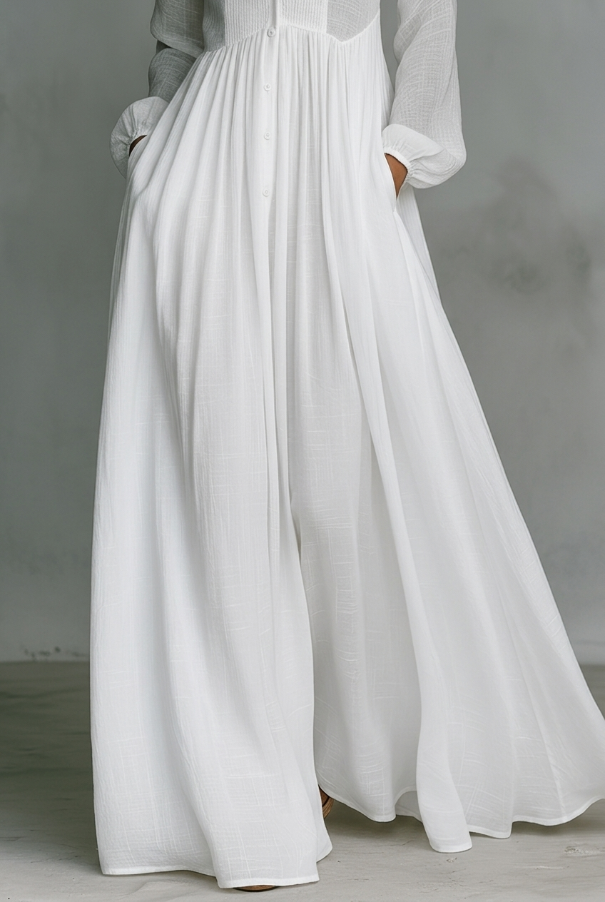 Fleur | Elegant Pleated Button-Front Maxi Dress
