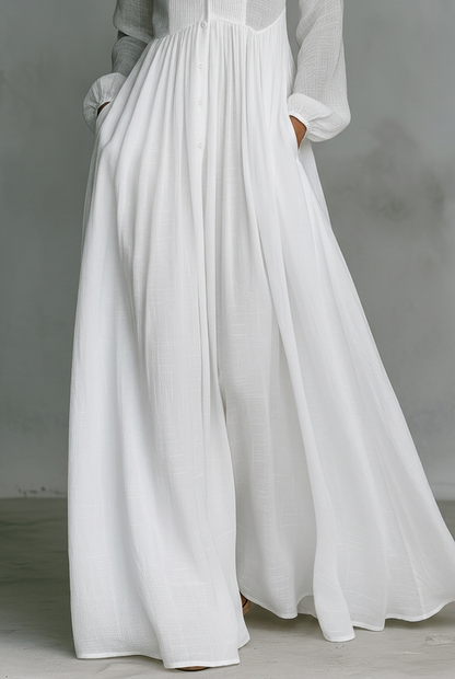 Fleur | Elegant Pleated Button-Front Maxi Dress