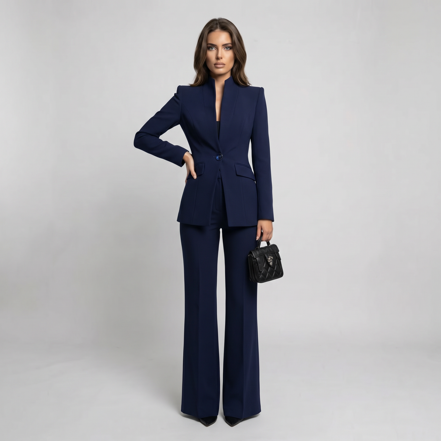 Ghislaine | High Collar Blazer & Wide-Leg Trouser Set