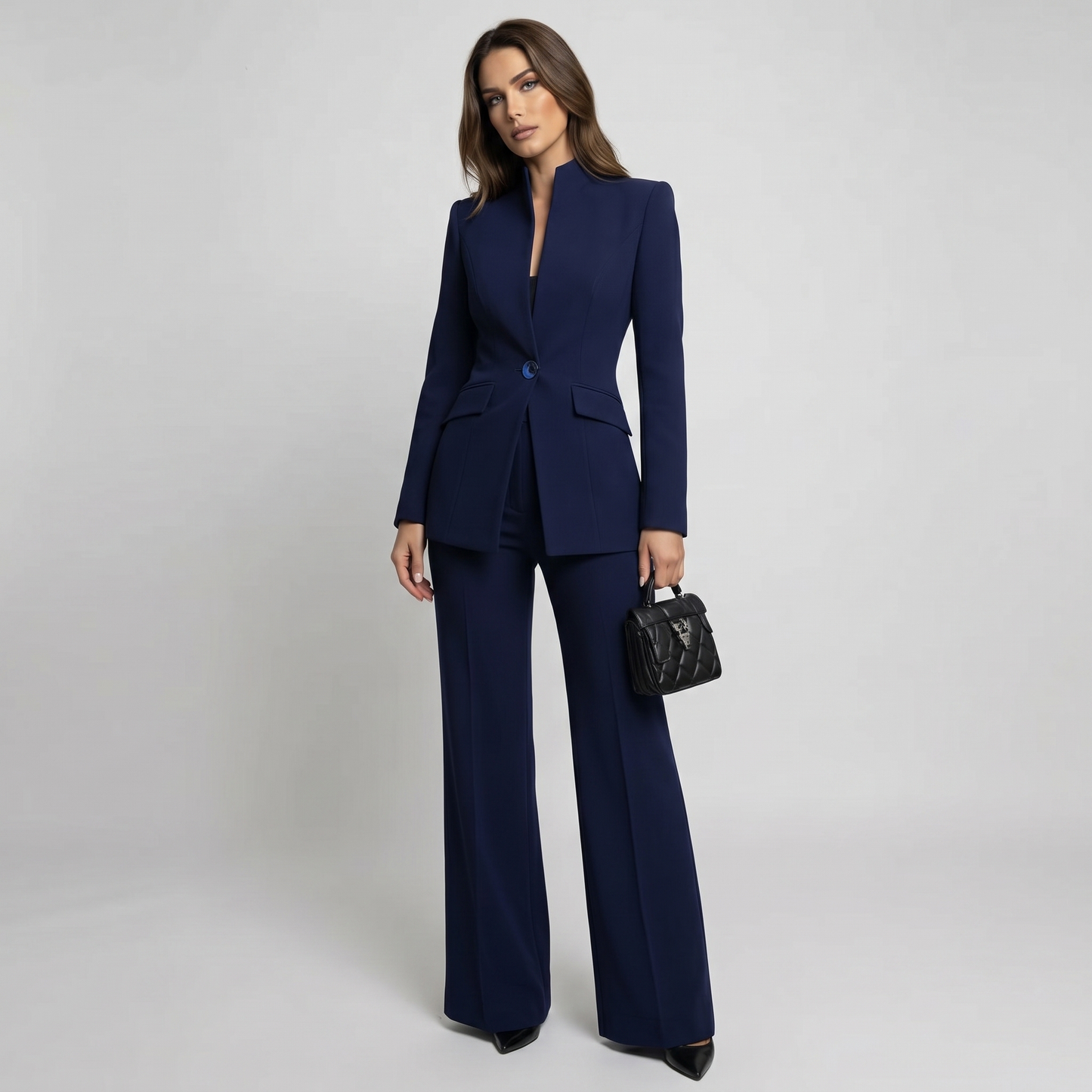 Ghislaine | High Collar Blazer & Wide-Leg Trouser Set