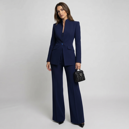 Ghislaine | High Collar Blazer & Wide-Leg Trouser Set