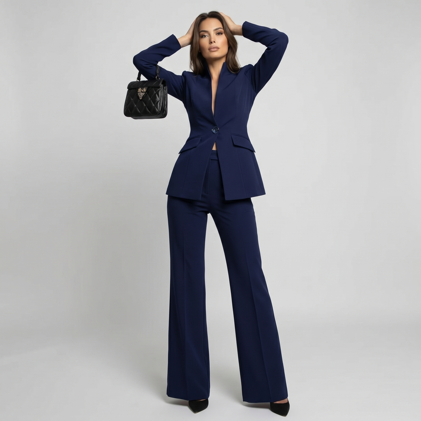Ghislaine | High Collar Blazer & Wide-Leg Trouser Set