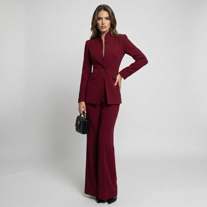 Ghislaine | High Collar Blazer & Wide-Leg Trouser Set