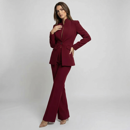 Ghislaine | High Collar Blazer & Wide-Leg Trouser Set
