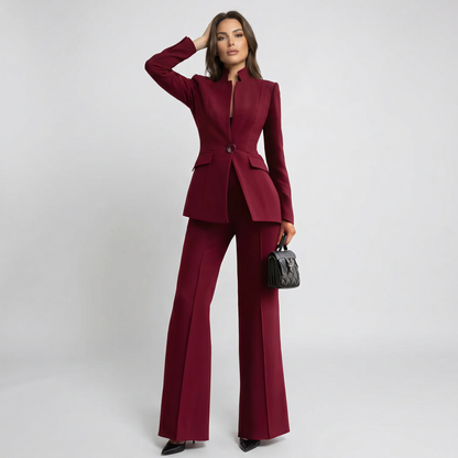 Ghislaine | High Collar Blazer & Wide-Leg Trouser Set