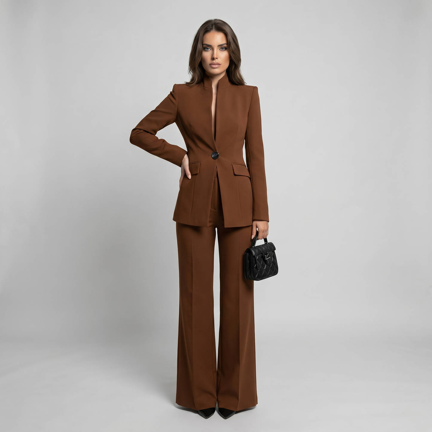 Ghislaine | High Collar Blazer & Wide-Leg Trouser Set