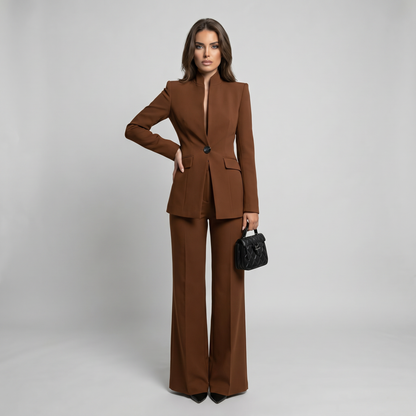 Ghislaine | High Collar Blazer & Wide-Leg Trouser Set