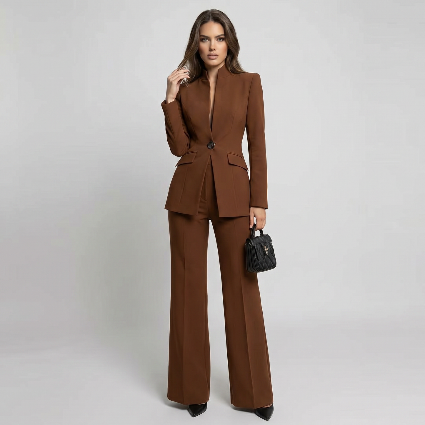 Ghislaine | High Collar Blazer & Wide-Leg Trouser Set