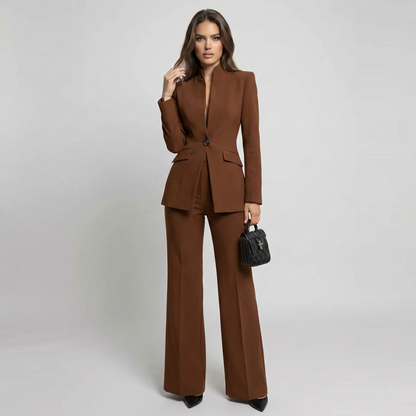 Ghislaine | High Collar Blazer & Wide-Leg Trouser Set