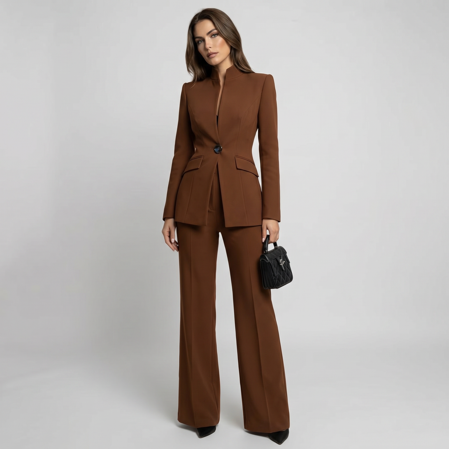 Ghislaine | High Collar Blazer & Wide-Leg Trouser Set