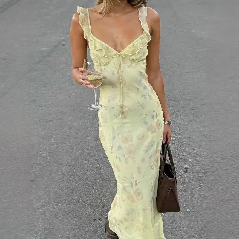 Fleurette | Floral Ruffle Strap Maxi Dress