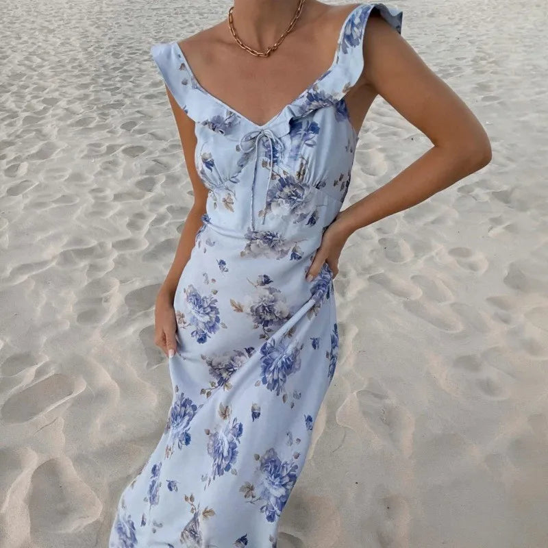 Fleurette | Floral Ruffle Strap Maxi Dress