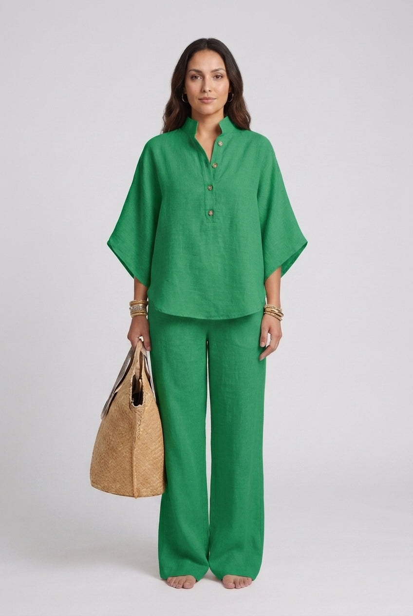 Floriane | Collared Top & Wide-Leg Trouser Set