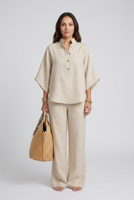 Floriane | Collared Top & Wide-Leg Trouser Set