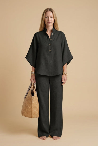 Floriane | Collared Top & Wide-Leg Trouser Set